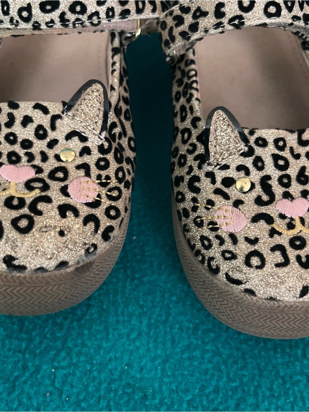 Harper Canyon Girls Leopard Print Cat Mary Janes in Gold Sz 12 - Picture 4 of 7